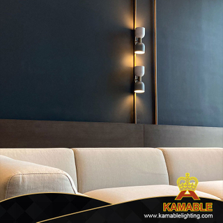مصباح حائط حديد على شكل كوب مزخرف باللون الأبيض والرمادي في المقهى (KIA-02W)